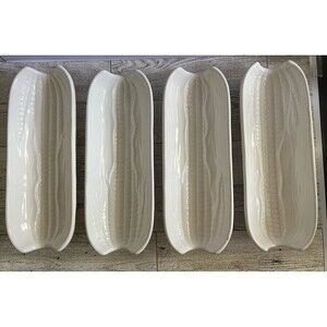 Vintage Pfaltzgraff Corn On The Cob Dish Holders Heritage White USA Set of 4
